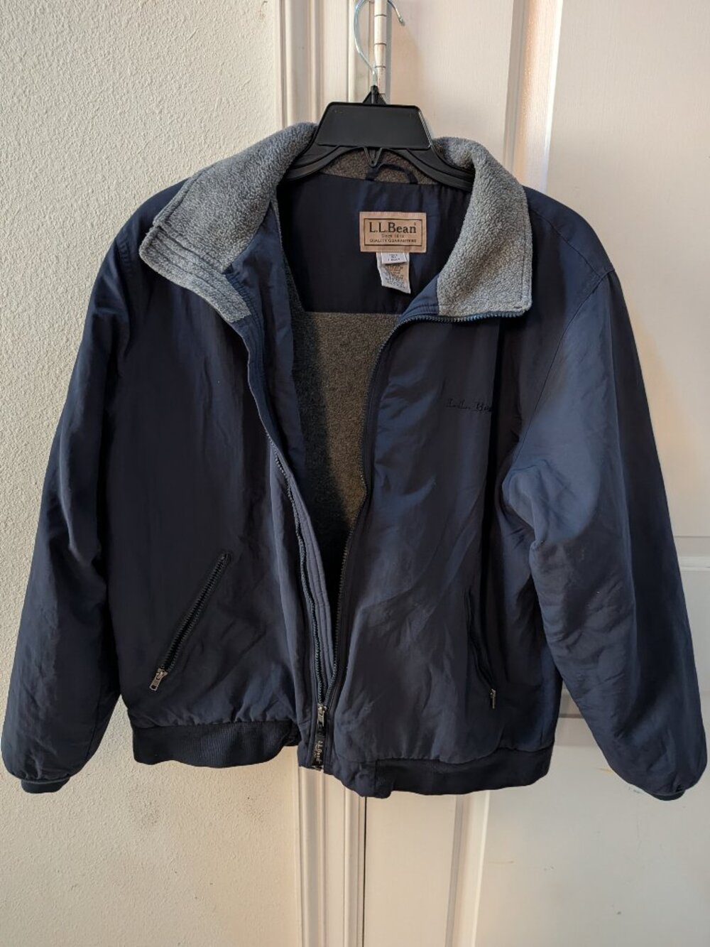Vintage LL Bean Warm-up Jacket Blue Fleece Lined Bomber Mens Large